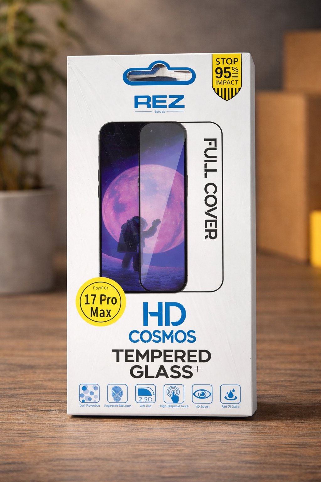 REZ HD Cosmos Tempered Glass für iPhone 17 Pro Max – Full Cover Schutzglas, 9H Displayschutz, Anti-Öl & Kratzfest