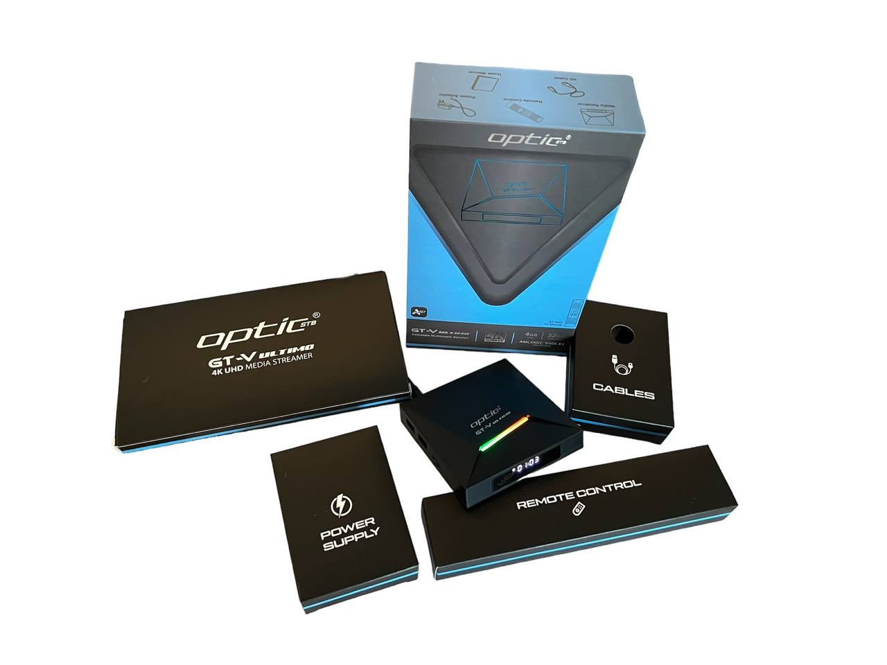 AKTION OPTIC STB GTV ULTIMO / OPTIC GT-V ULTIMO 4K UHD 2160p H265.264 4GB RAM 32 GB FLASH Android 11.0 Receiver (2G + 5G WiFi + WLAN, Bluetooth, MicroSD, HDMI, USB 3.0)