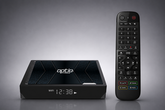 OPTIC GT-V PREMIUM Android TV Box 4K – Android TV 14 | 4GB RAM | 64GB ROM | WiFi 6 | Gigabit LAN | Bluetooth