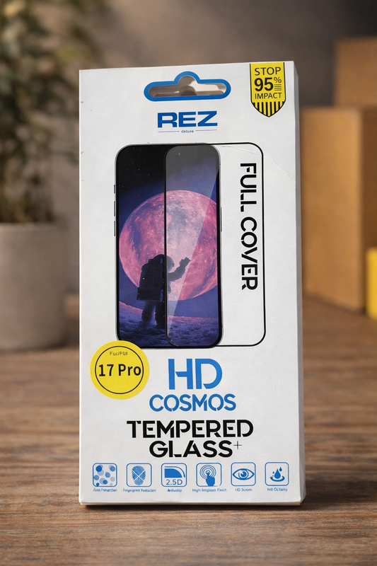 REZ HD Cosmos Tempered Glass für iPhone 17 Pro – Full Cover Displayschutzglas, 9H Härte, Anti-Fingerprint