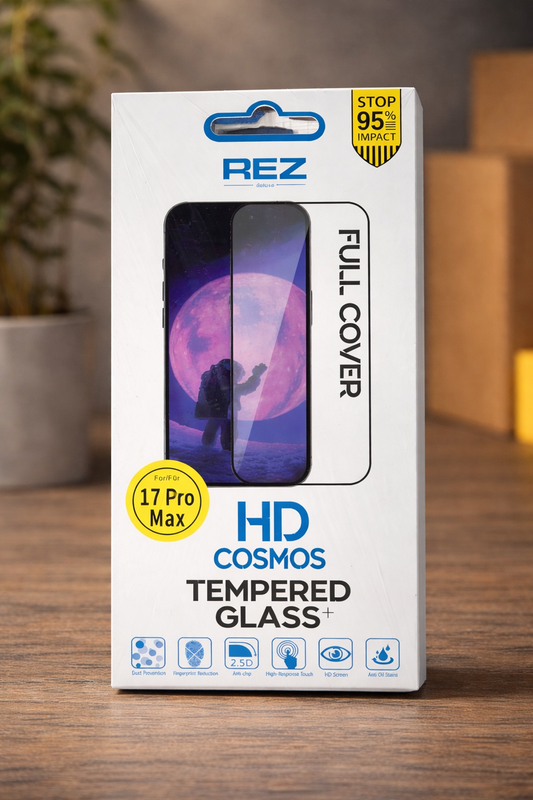 REZ HD Cosmos Tempered Glass für iPhone 17 Pro Max – Full Cover Schutzglas, 9H Displayschutz, Anti-Öl & Kratzfest