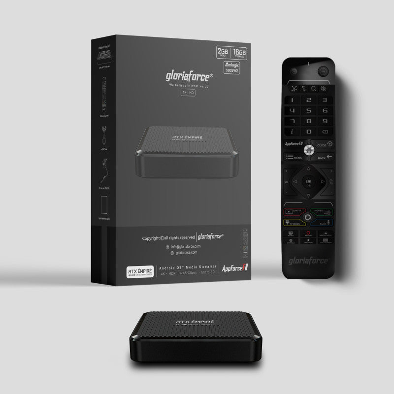 GloriaForce RTX 2023 EMPIRE 4K UHD Android 11 Receiver (HDR10+, Dual-WiFi, LAN, MicroSD, HDMI)