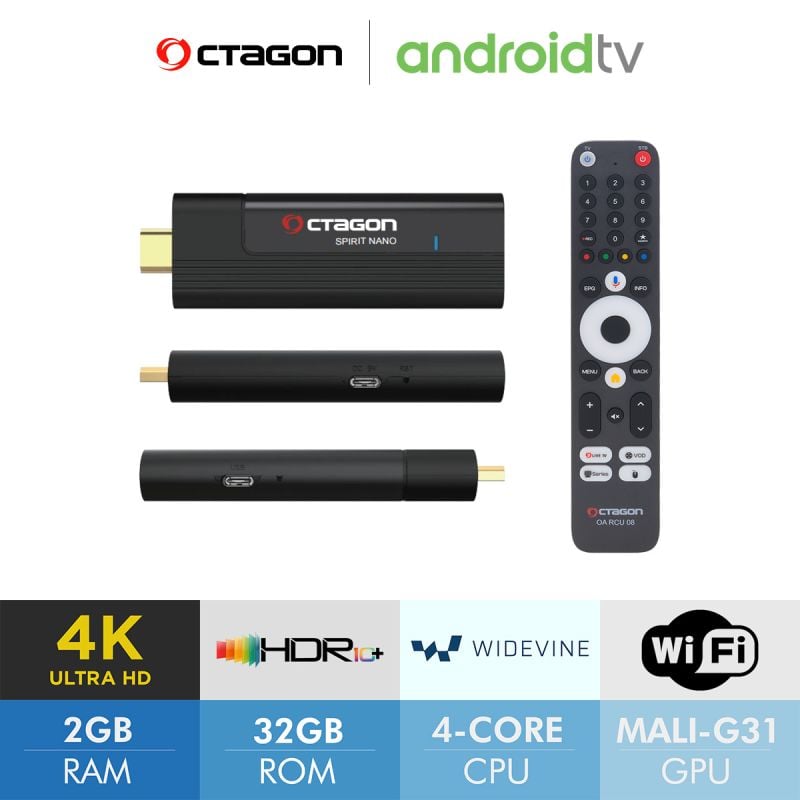 OTAGON SPIRIT NANO 4K UHD ANDROID TV IP-Stick SCHWARZ