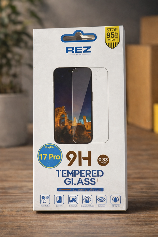 REZ 9H Tempered Glass für iPhone 17 Pro – Displayschutzglas Full Cover, 0.33mm, HD Klar, Kratzfest