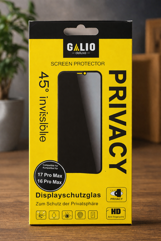 GALIO Deluxe Privacy Panzerglas für iPhone 17 Pro Max & 16 Pro Max – 45° Blickschutz, 9H Härte, Anti-Glare, HD Klar, Blasenfrei