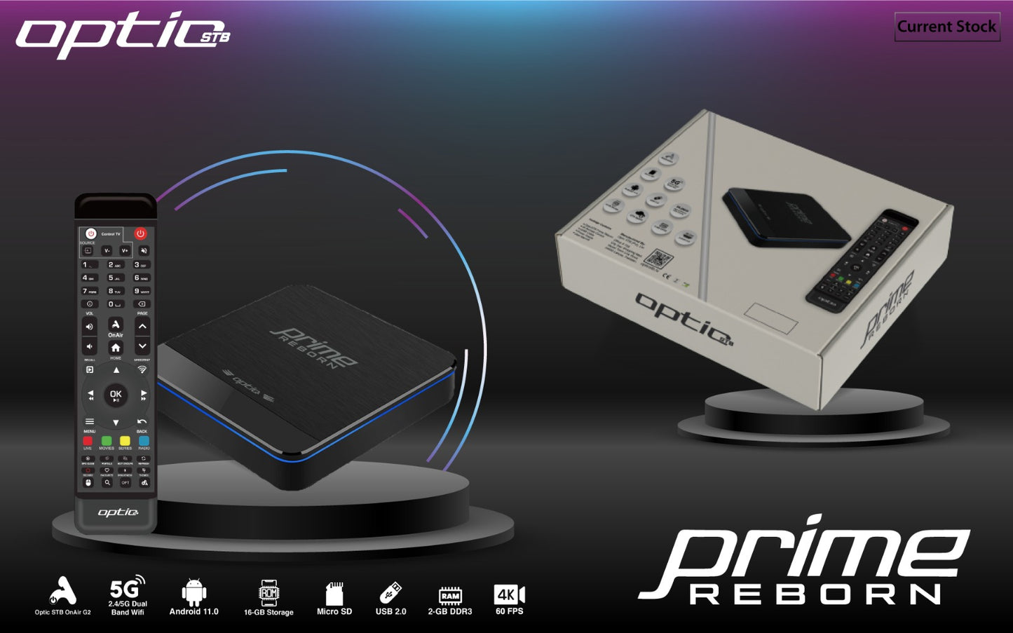 Optic Prime REBORN 4K UHD Android 9.0 Android Receiver (Dual-WiFi, Bluetooth, MicroSD, HDMI)